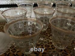 Antique crystal glasses lot 12 clear, etched & gold almost 6 3/4 unbranded Deco