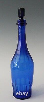 Antique early 19th C faceted crystal Cobalt blue Wine Sherry Decanter & 4x Glass