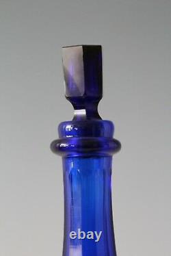 Antique early 19th C faceted crystal Cobalt blue Wine Sherry Decanter & 4x Glass