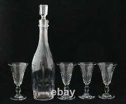 Antique glas 19th C faceted crystal Wine Sherry Port Decanter & 4 Glasses