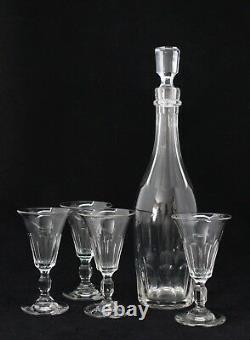 Antique glas 19th C faceted crystal Wine Sherry Port Decanter & 4 Glasses