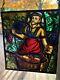 Antq. Vintage Stained Glass Panel, Wine Making, Cellar, Grape Crushing