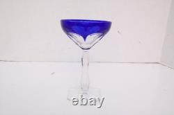 Assorted SET 5 BOHEMIAN CZECH CUT TO CLEAR CRYSTAL Wine GLASSES COBALT BLUE
