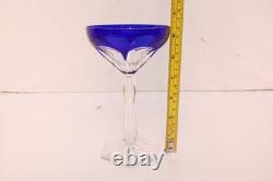 Assorted SET 5 BOHEMIAN CZECH CUT TO CLEAR CRYSTAL Wine GLASSES COBALT BLUE