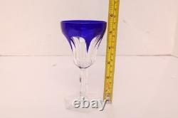 Assorted SET 5 BOHEMIAN CZECH CUT TO CLEAR CRYSTAL Wine GLASSES COBALT BLUE
