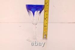 Assorted SET 5 BOHEMIAN CZECH CUT TO CLEAR CRYSTAL Wine GLASSES COBALT BLUE