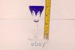 Assorted SET 5 BOHEMIAN CZECH CUT TO CLEAR CRYSTAL Wine GLASSES COBALT BLUE