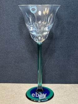 Atelier Morava Czech Bohemia Glass Set Of 5 Colorful Wine Goblets Hand Blown Vtg