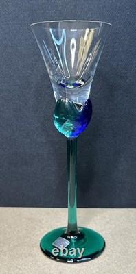 Atelier Morava Czech Bohemia Glass Set Of 5 Colorful Wine Goblets Hand Blown Vtg