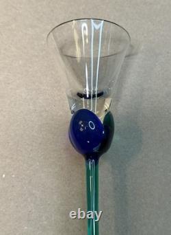 Atelier Morava Czech Bohemia Glass Set Of 5 Colorful Wine Goblets Hand Blown Vtg