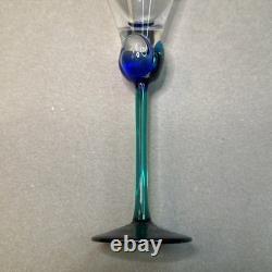 Atelier Morava Czech Bohemia Glass Set Of 5 Colorful Wine Goblets Hand Blown Vtg