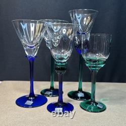 Atelier Morava Czech Bohemia Glass Set Of 5 Colorful Wine Goblets Hand Blown Vtg