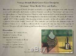Authentic Vintage French Dark Green Glass Demijohn Bonbonne Wine Bottle Raffia