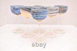 BEAUTIFUL RARE SET of 6 STEVEN MASLACH STUDIO ART GLASS WINE GLASSES GOBLETS