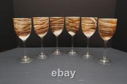 BEAUTIFUL RARE SET of 6 STEVEN MASLACH STUDIO ART GLASS WINE GLASSES GOBLETS