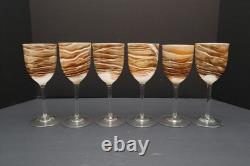 BEAUTIFUL RARE SET of 6 STEVEN MASLACH STUDIO ART GLASS WINE GLASSES GOBLETS