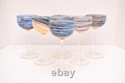 BEAUTIFUL RARE SET of 6 STEVEN MASLACH STUDIO ART GLASS WINE GLASSES GOBLETS