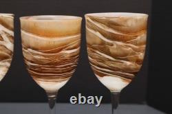 BEAUTIFUL RARE SET of 6 STEVEN MASLACH STUDIO ART GLASS WINE GLASSES GOBLETS