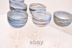 BEAUTIFUL RARE SET of 6 STEVEN MASLACH STUDIO ART GLASS WINE GLASSES GOBLETS