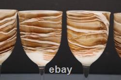 BEAUTIFUL RARE SET of 6 STEVEN MASLACH STUDIO ART GLASS WINE GLASSES GOBLETS