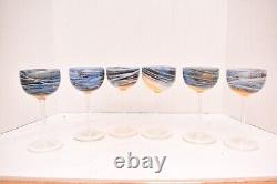 BEAUTIFUL RARE SET of 6 STEVEN MASLACH STUDIO ART GLASS WINE GLASSES GOBLETS