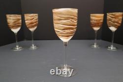 BEAUTIFUL RARE SET of 6 STEVEN MASLACH STUDIO ART GLASS WINE GLASSES GOBLETS