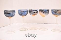 BEAUTIFUL RARE SET of 6 STEVEN MASLACH STUDIO ART GLASS WINE GLASSES GOBLETS