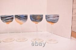 BEAUTIFUL RARE SET of 6 STEVEN MASLACH STUDIO ART GLASS WINE GLASSES GOBLETS