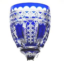 Baccarat Val St Lambert Cobalt Blue Cut to Clear Crystal Wine Goblet Vintage