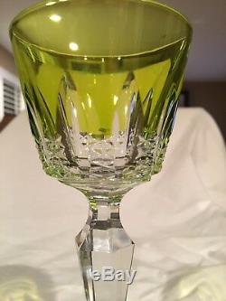 Baccarat Vintage Austerlitz Green(Chartreuse) Cut to Clear Rhine Wine Glasses(6)