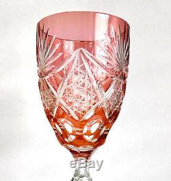 Baccarat Vintage Cranberry Pink Cased Cut Clear Crystal 8 3/4 Wine Goblet