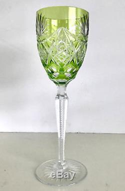 Baccarat Vintage Lime Peridot Cased Cut Clear Crystal 8 3/4 Wine Goblet
