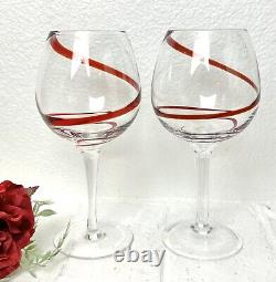 Balloon Wine Glasses Pier 1 Red Swirline Glasses Hand Blown Vintage 8.5