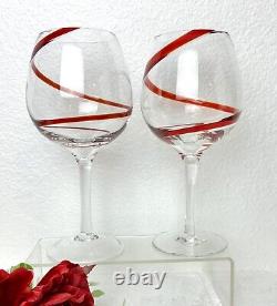 Balloon Wine Glasses Pier 1 Red Swirline Glasses Hand Blown Vintage 8.5