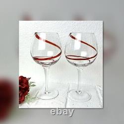 Balloon Wine Glasses Pier 1 Red Swirline Glasses Hand Blown Vintage 8.5