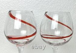 Balloon Wine Glasses Pier 1 Red Swirline Glasses Hand Blown Vintage 8.5