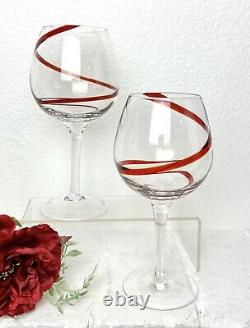 Balloon Wine Glasses Pier 1 Red Swirline Glasses Hand Blown Vintage 8.5