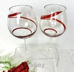 Balloon Wine Glasses Pier 1 Red Swirline Glasses Hand Blown Vintage 8.5