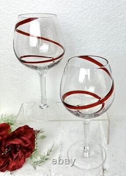 Balloon Wine Glasses Pier 1 Red Swirline Glasses Hand Blown Vintage 8.5