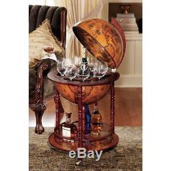 Bar Cabinet Cart Wine Rack Liquor Whiskey Glass Vintage Storage Table Globe