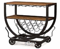 Bar Cart Serving Carts Wine Storage Glass Rack Wheel Rolling Vintage Industrial