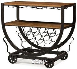 Bar Rack Cart Vintage industrial Metal with Wine Glass Storage, Brown and Bronze