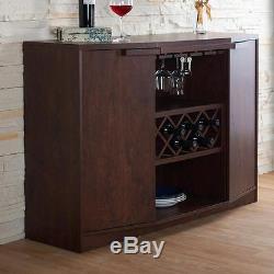 Bar with Wine Storage Wine and Glass Racks 2 Shelved Cabinets Vintage Walnut