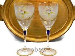Barbini Vintage Murano Wine Glasses Lead Crystal Hand Painted Set of Eight