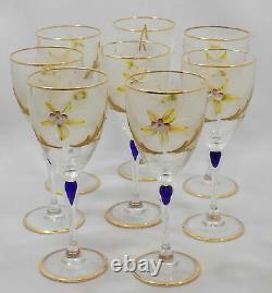 Barbini Vintage Murano Wine Glasses Lead Crystal Hand Painted Set of Eight