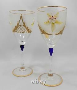 Barbini Vintage Murano Wine Glasses Lead Crystal Hand Painted Set of Eight