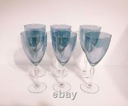 Beautiful Mid Century Vintage Blue Iridescent Crystal Wine Glasses, Set Of 6