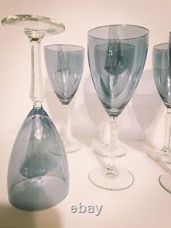 Beautiful Mid Century Vintage Blue Iridescent Crystal Wine Glasses, Set Of 6