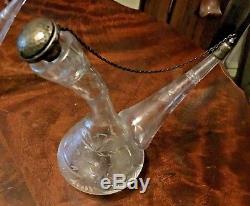 Beautiful Pair Of Vintage Antique Cut Crystal Porron Wine Decanters