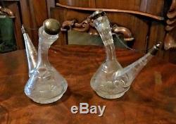 Beautiful Pair Of Vintage Antique Cut Crystal Porron Wine Decanters